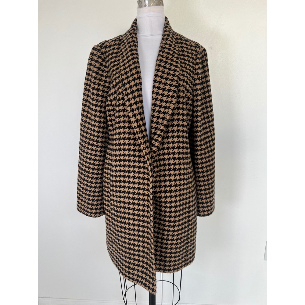 NWT! Loft Ann Taylor Houndstooth Coat XL Tan Black Blazer Overcoat